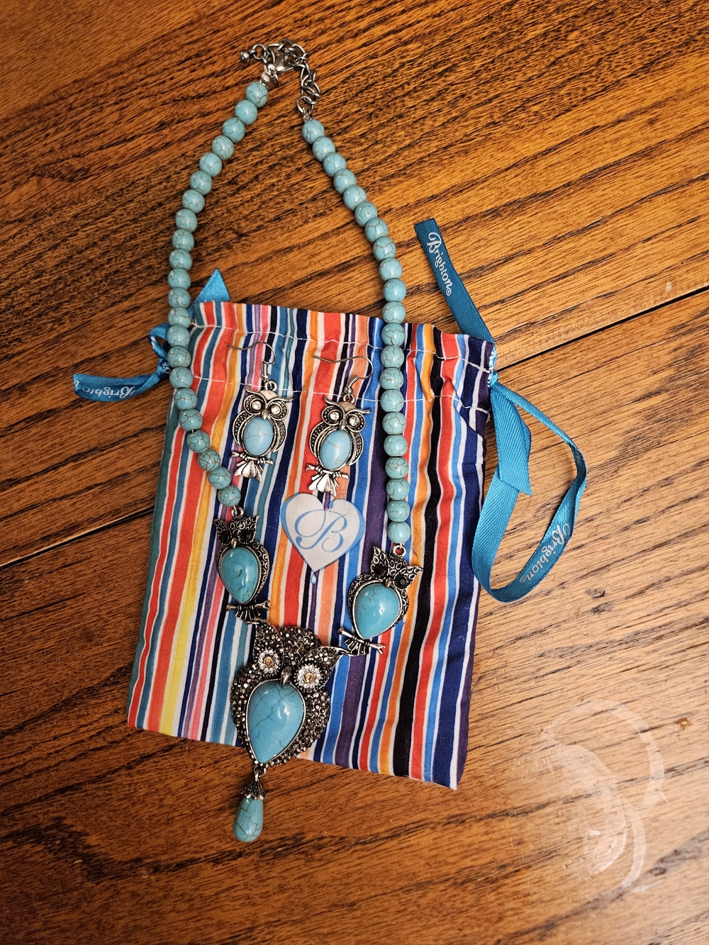 Turquoise Owl Pendant Necklace and Earrings Set Costume Jewerly Source Unknown - Picture 2 of 10